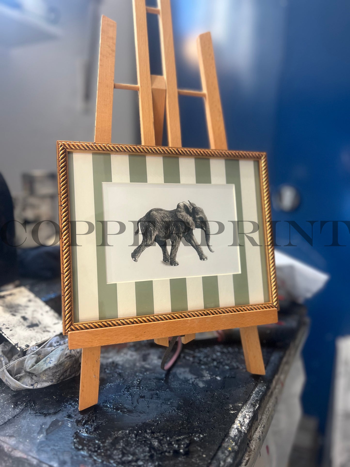 Rähmchen // Elefant // Streifen olivgrün