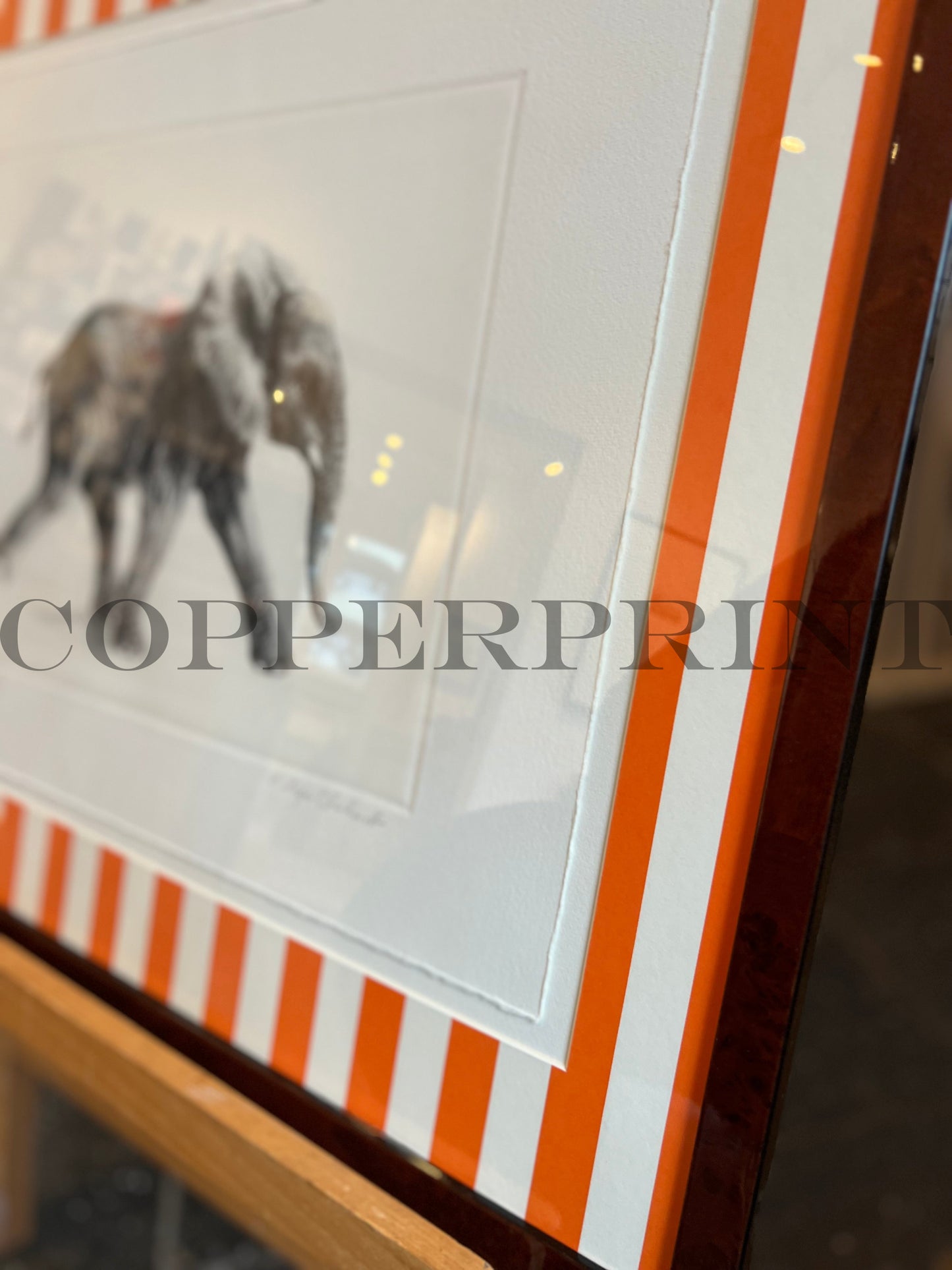 Elefant auf orangen Streifen