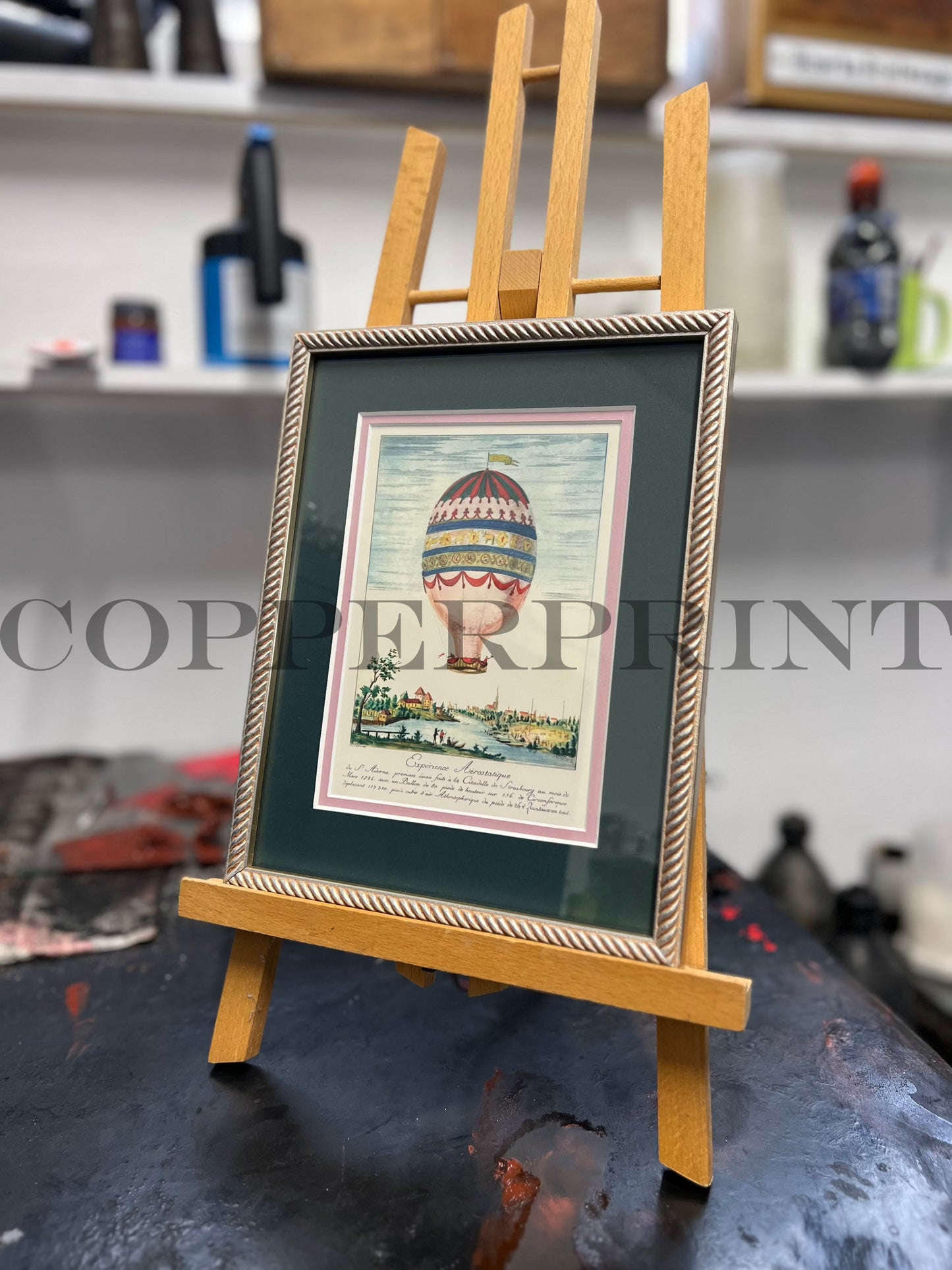 Rähmchen // Ballon rosa // petrol dunkel - altrosa Doppelpassepartout