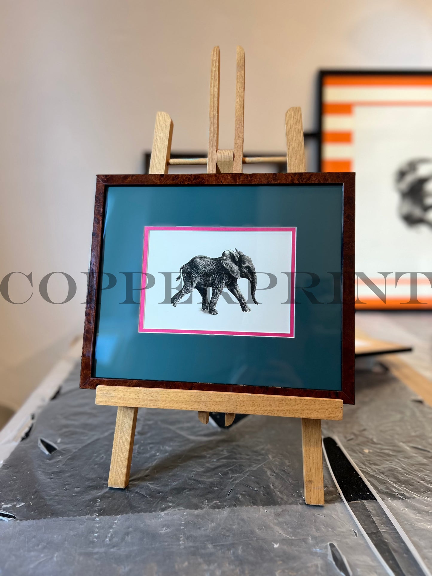 Rähmchen // Elefant // petrol-pink Doppelpassepartout