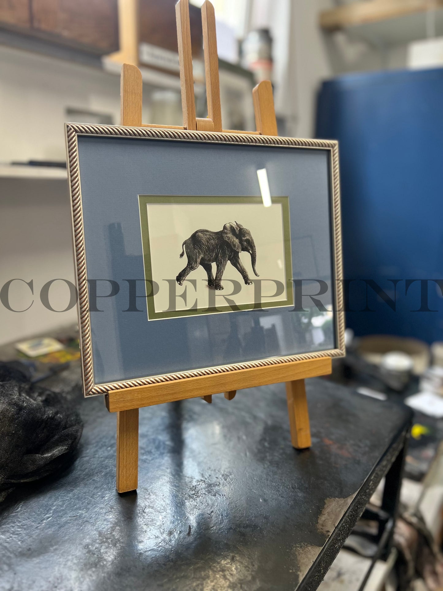 Rähmchen // Elefant // hellblau-mint Doppelpassepartout