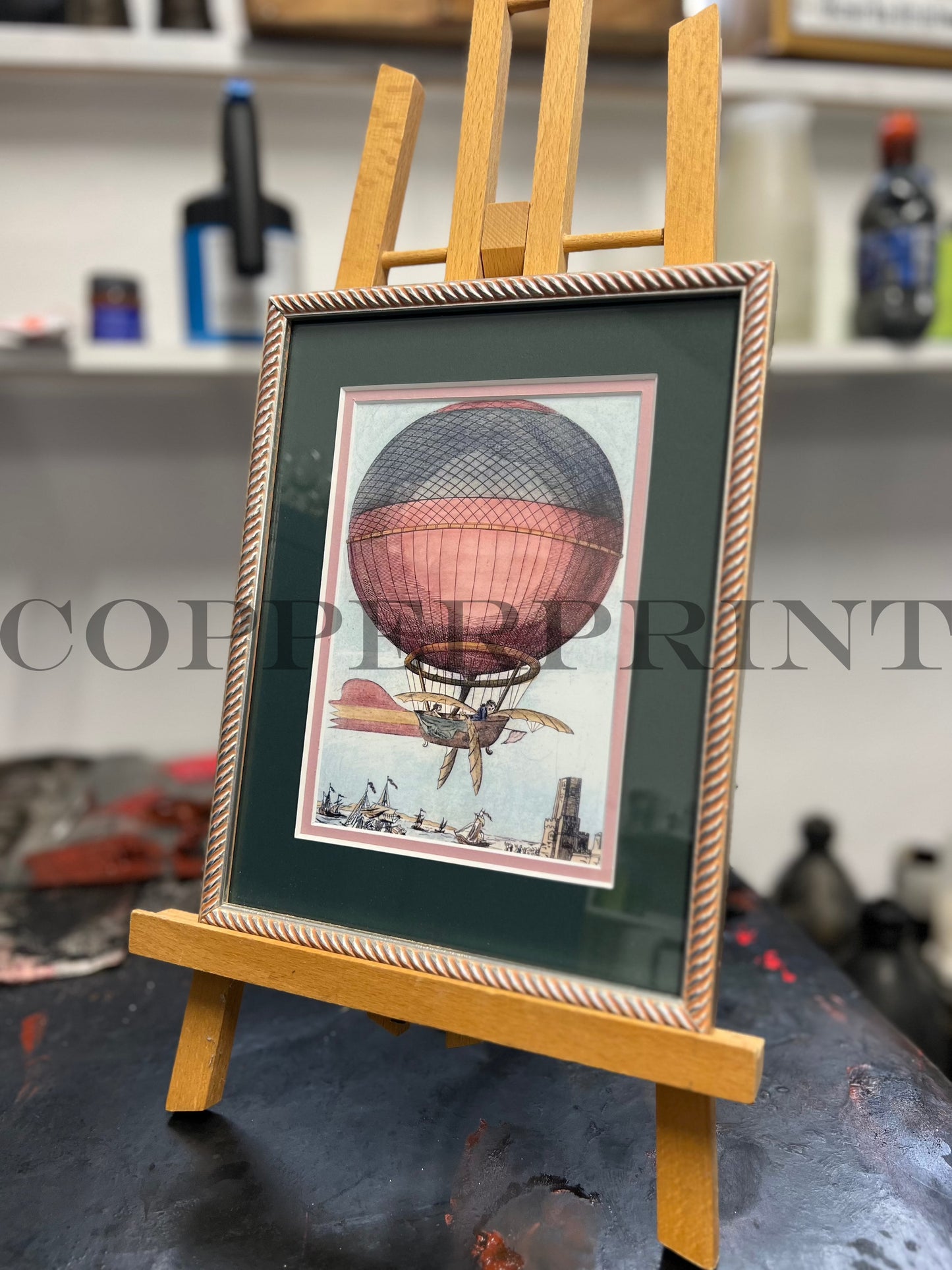 Rähmchen // Ballon gelb // hellblau - rot Doppelpassepartout