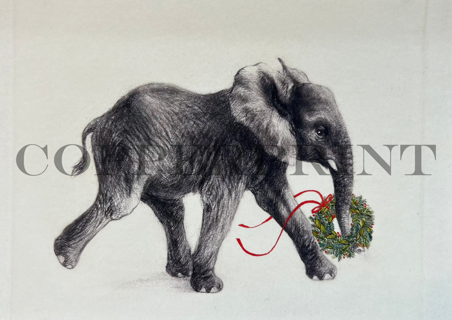 Junger Weihnachtselefant - Kunstkarte