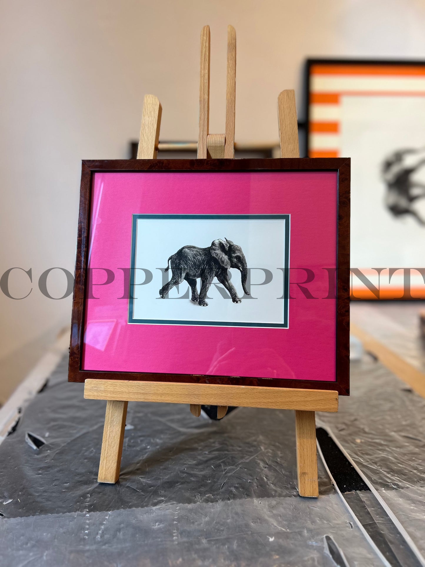 Rähmchen // Elefant // pink-petrol Doppelpassepartout