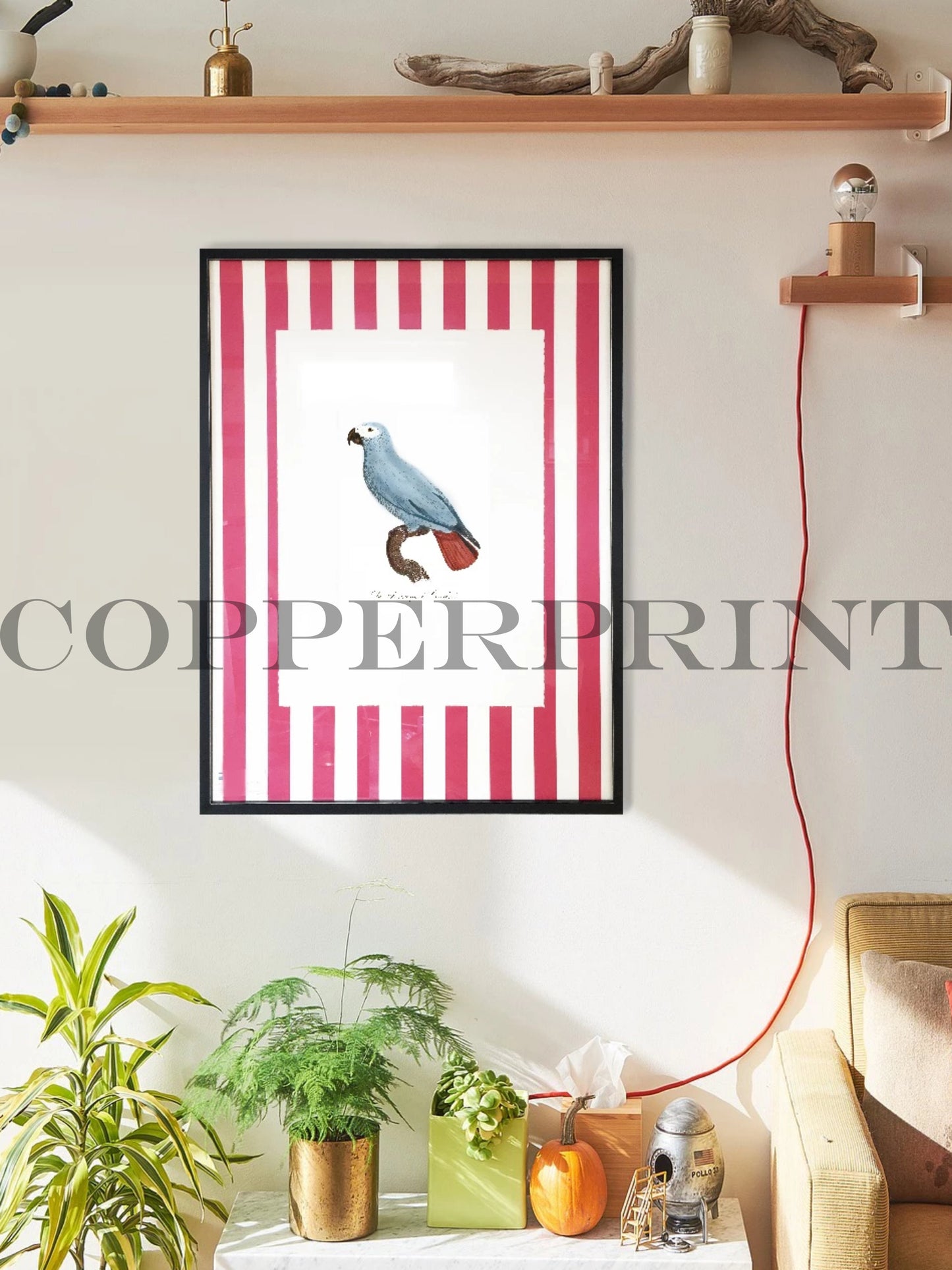 Papagei auf roten Streifen