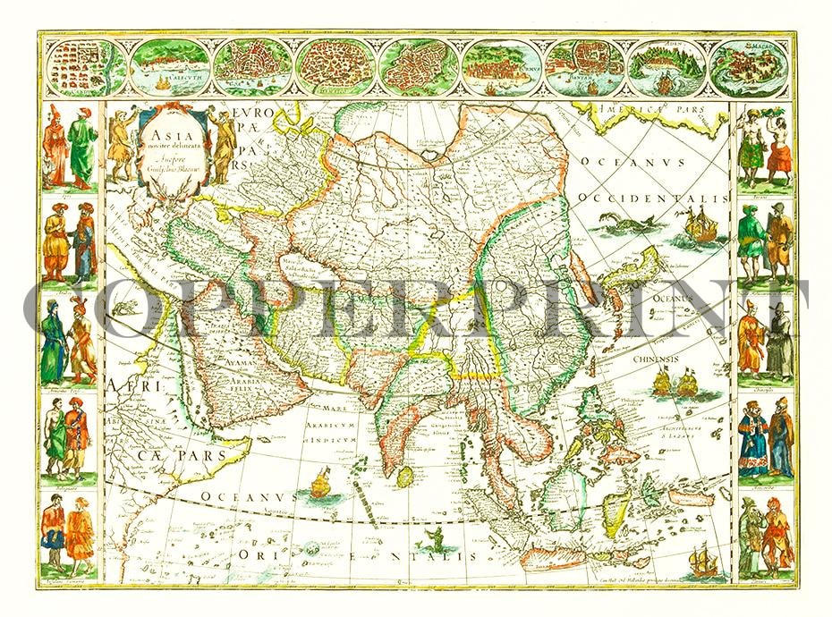 historischer Atlas von Asien Kunstdruck Tiefdruck