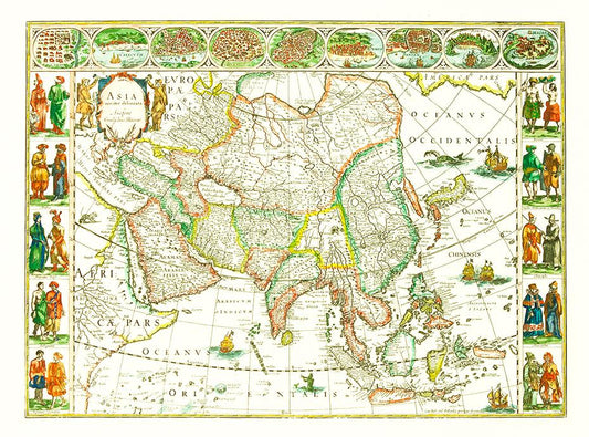  historischer Atlas von Asien Kunstdruck Tiefdruck