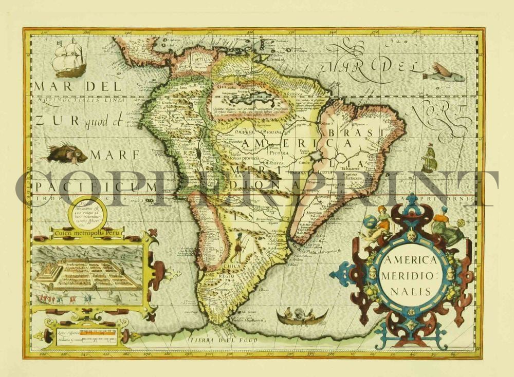 historischer Atlas von Südamerika Kunstdruck Tiefdruck