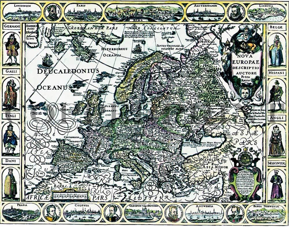 Europakarte von 1614 Kunstdruck Tiefdruck