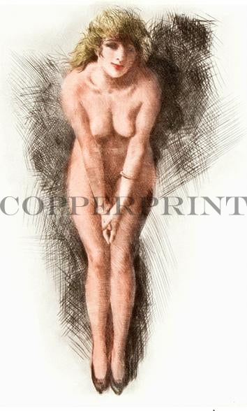 weibliches Aktmodel sitzend Kunstdruck Tiefdruck