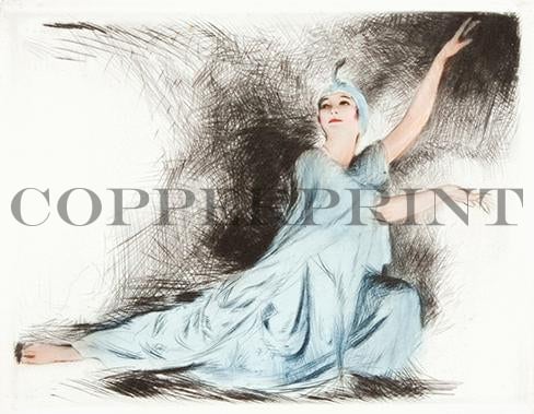 tanzende Frau im blauen Kleid Kunstdruck Tiefdruck