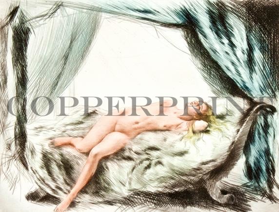 weibliches Aktmodel liegend im Bett Kunstdruck Tiefdruck