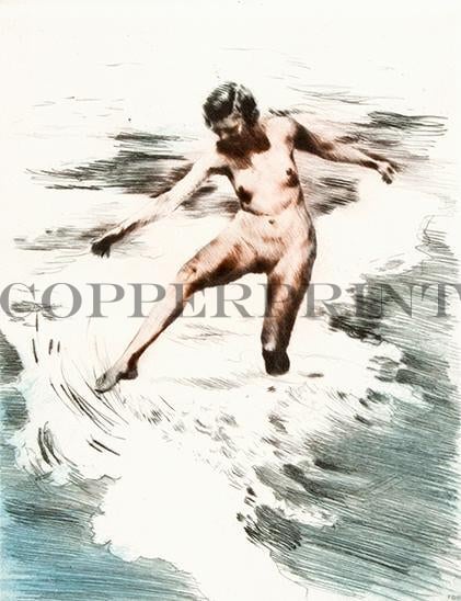 weibliches Aktmodel steht im Meer Kunstdruck Tiefdruck