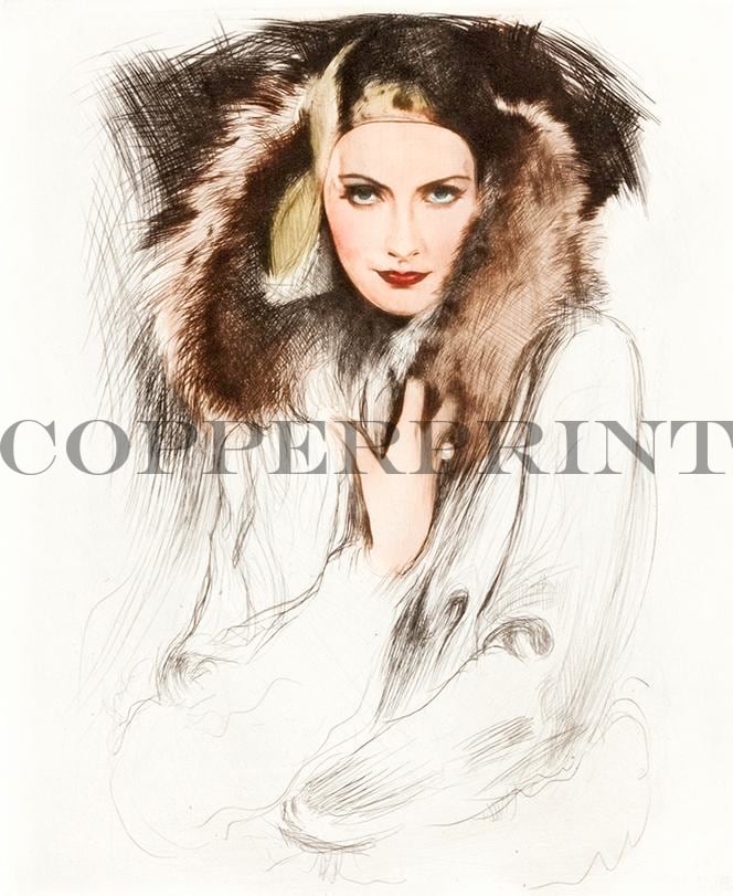 Portrait von Greta Garbo mit Hut Kunstdruck Tiefdruck