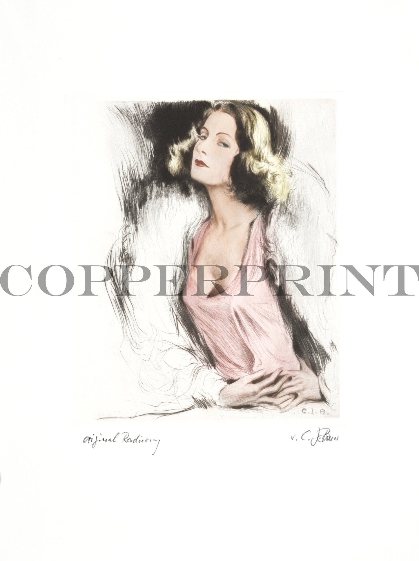 Portrait einer Frau Kunstdruck Tiefdruck