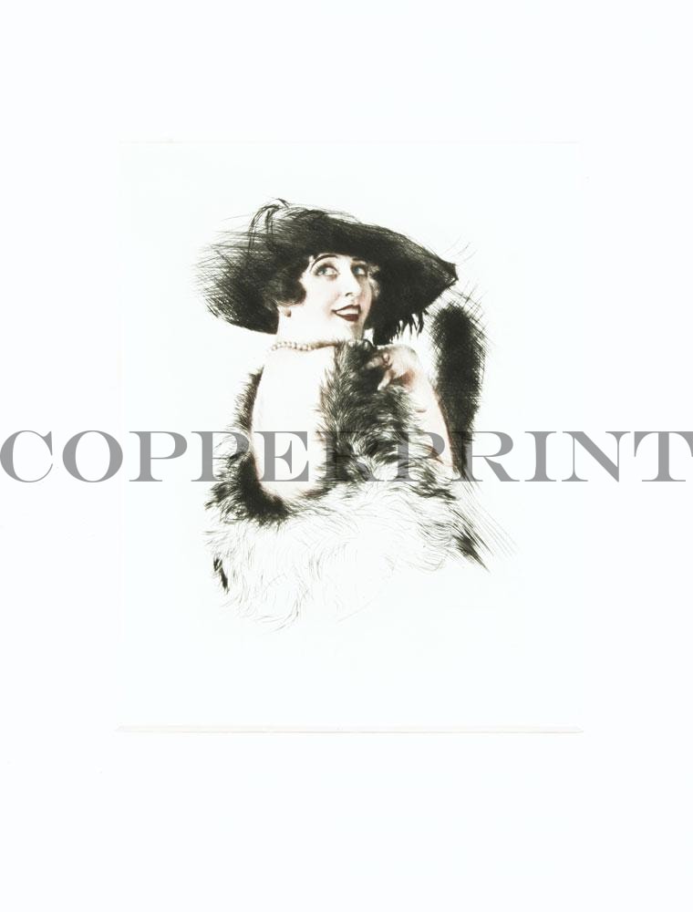 Portrait von Frau mit Hut Kunstdruck Tiefdruck
