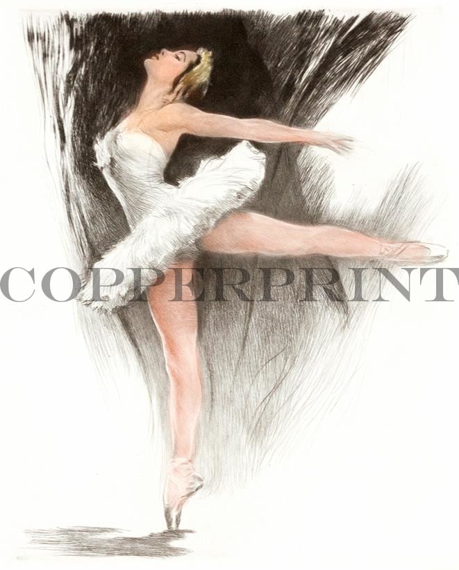 Balletttänzerin in Weiß Kunstdruck Tiefdruck