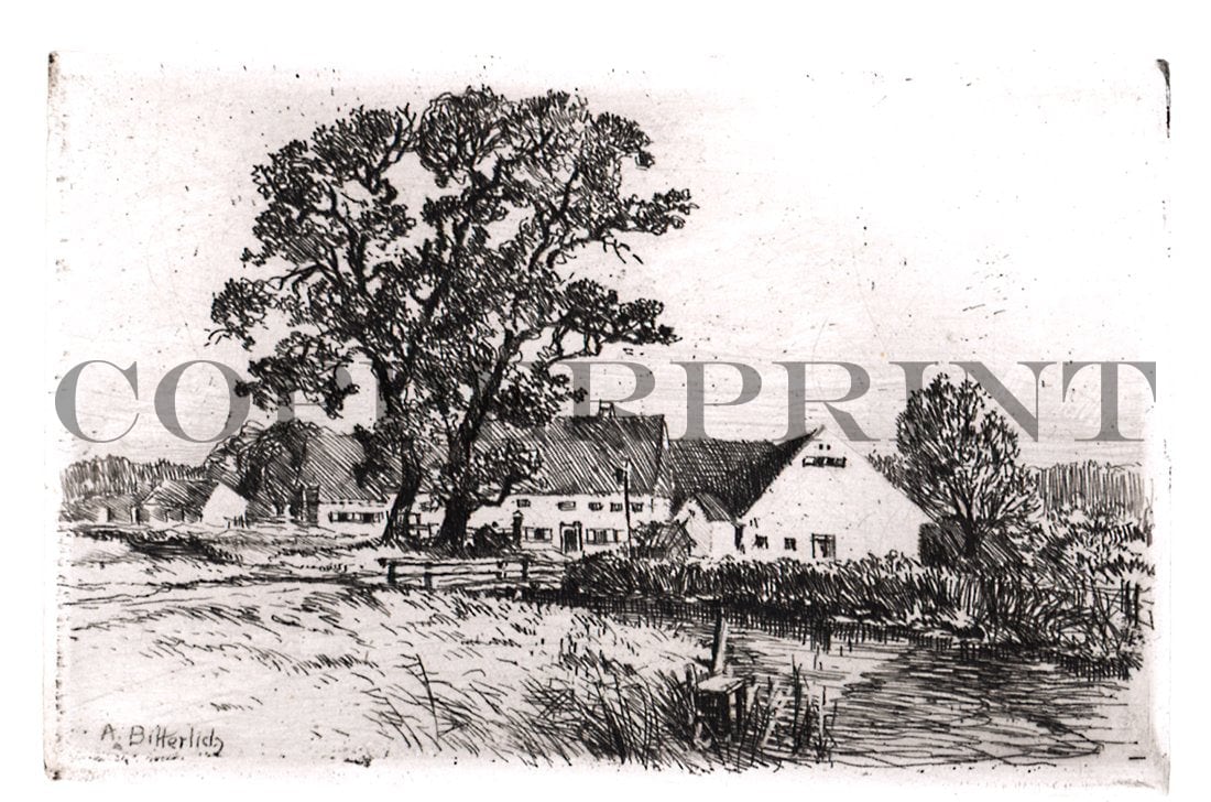 Haus mit Baum in Landschaft Kunstdruck Tiefdruck