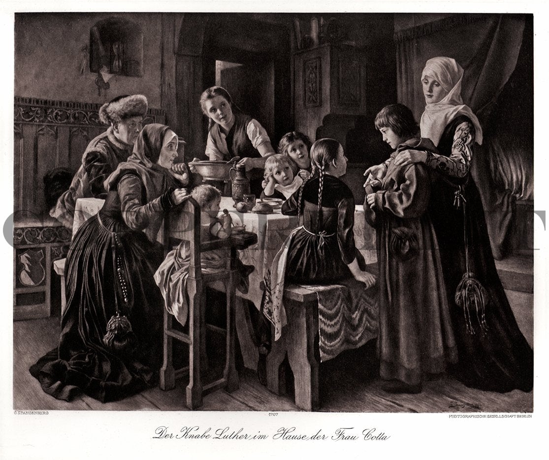 Familie am Esstisch Kunstdruck Tiefdruck