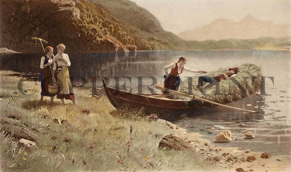 Mann hält Nickerchen am See Kunstdruck Tiefdruck