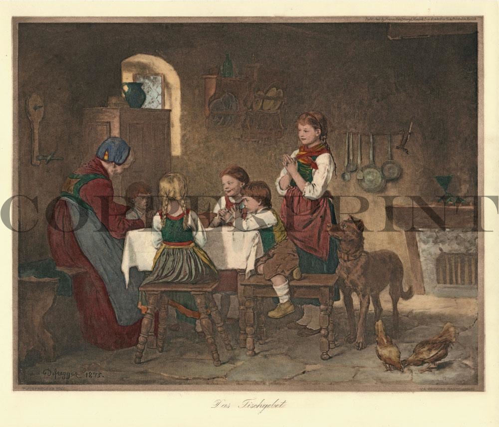 Tischgebet im Bauernhaus Kunstdruck Tiefdruck