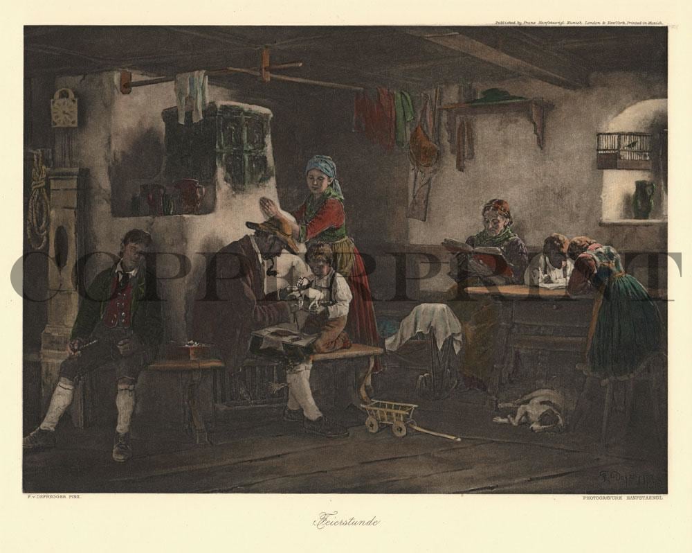 Familie in altem Bauernhaus Kunstdruck Tiefdruck