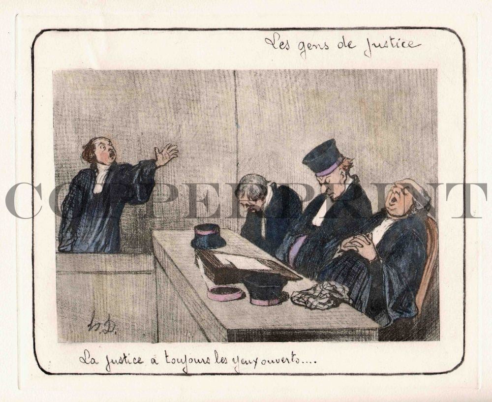 Humorvolle Illustration von Juristen Kunstdruck Tiefdruck