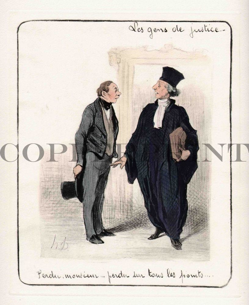 Humorvolle Illustration von Juristen Kunstdruck Tiefdruck