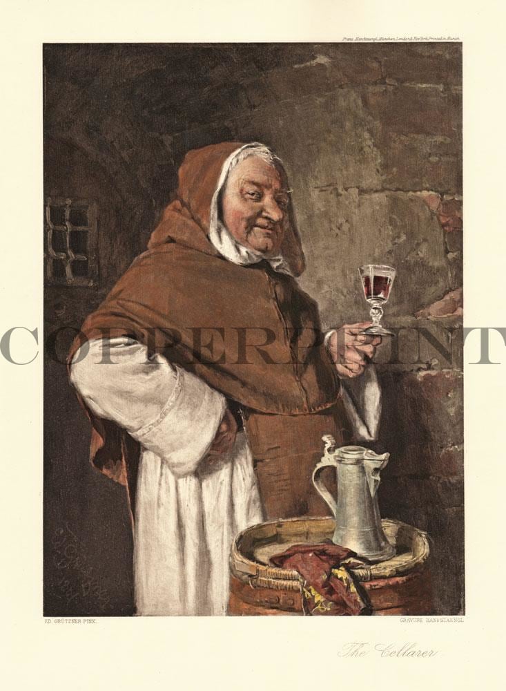 Mönch mit Weinglas Kunstdruck Tiefdruck