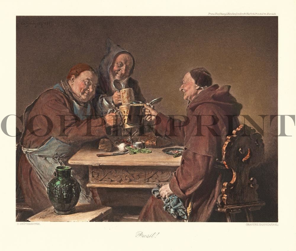 Mönche trinken am Tisch Kunstdruck Tiefdruck