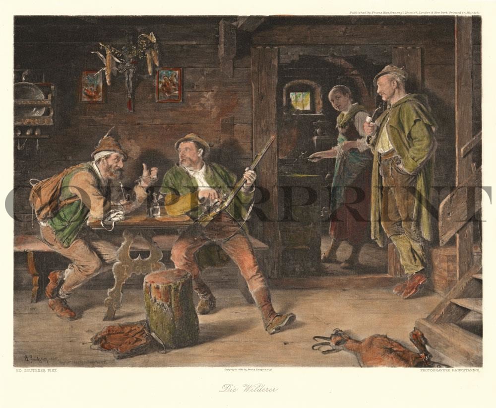 Wilderer im Haus beim reden Kunstdruck Tiefdruck