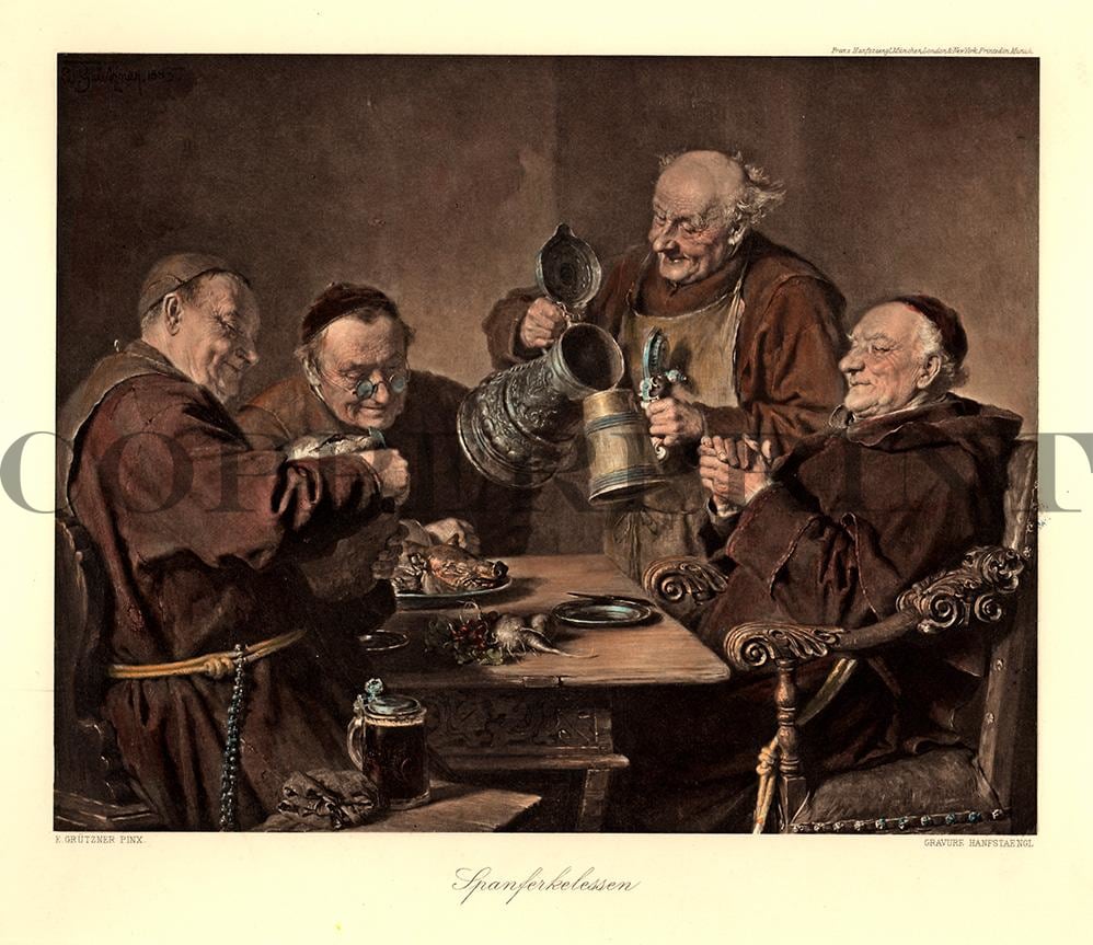 Mönche in der Kneipe Kunstdruck Tiefdruck