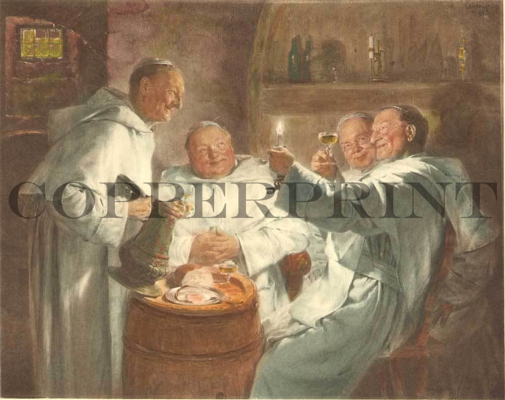 Mönche in der Kneipe Kunstdruck Tiefdruck