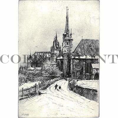 Stadtansicht von Erfurt mit Severikirche und Dom Kunstdruck Tiefdruck