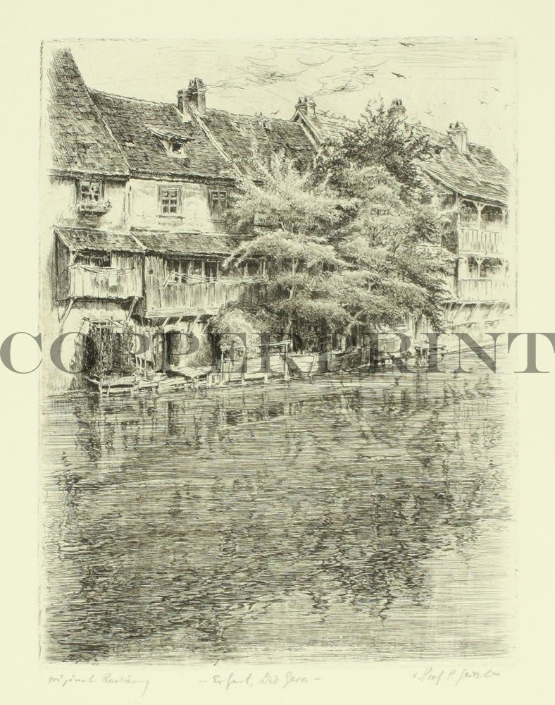 Stadtansicht von Erfurt mit der Gera Kunstdruck Tiefdruck