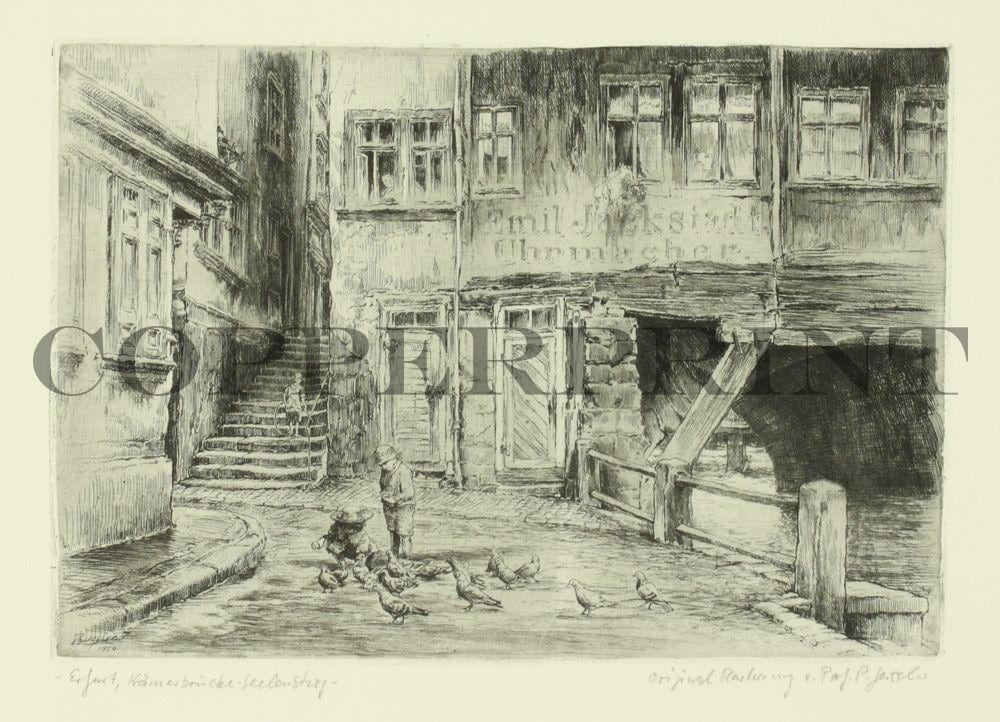 Stadtansicht von Erfurt mit Seelenstieg Kunstdruck Tiefdruck