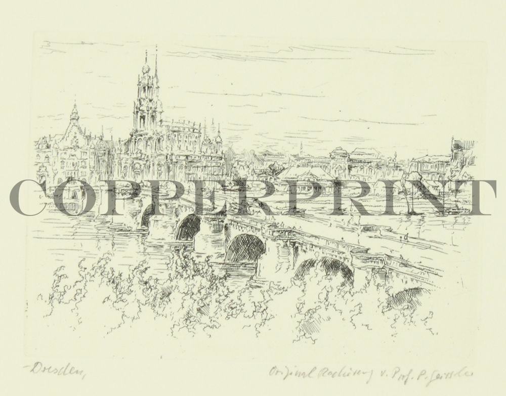 Stadtansicht Dresden mit Augustenbrücke Kunstdruck Tiefdruck