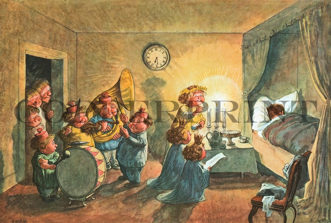 Illustration von einer Geburtstagsüberraschung Kunstdruck Tiefdruck
