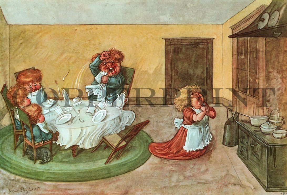 Illustration von Familie beim Essen Kunstdruck Tiefdruck