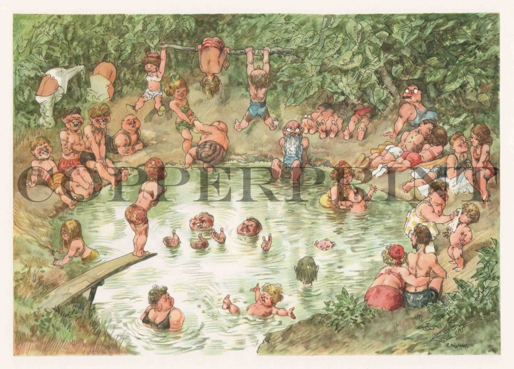 Kinder im Freibad Kunstdruck Tiefdruck