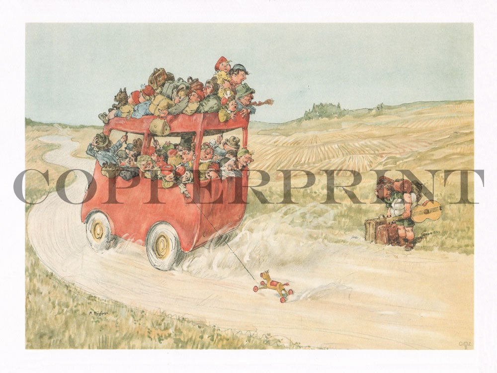 viele Kinder im Schulbus Kunstdruck Tiefdruck