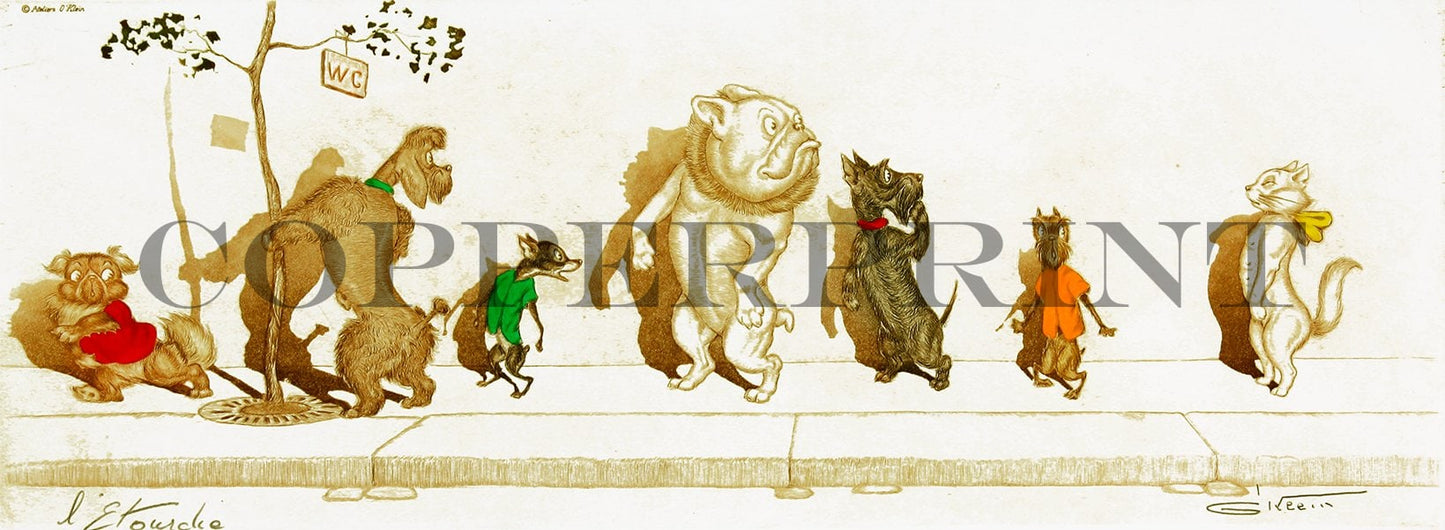 Humorvolle Illustration von Hunden Kunstdruck Tiefdruck