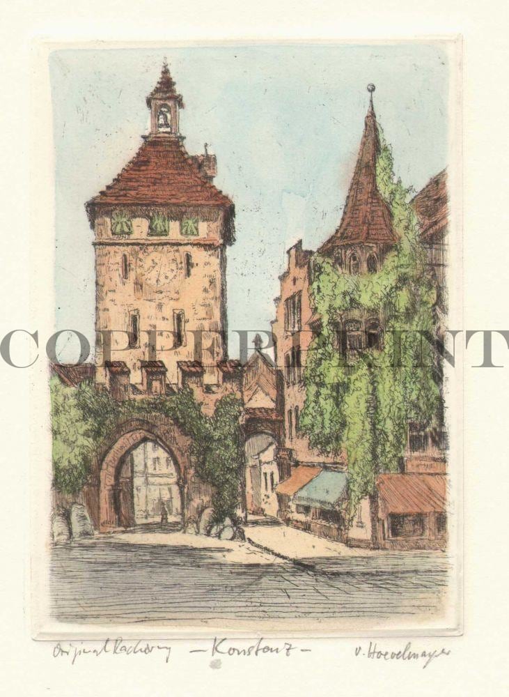 Stadtansicht Konstanz mit Tor Kunstdruck Tiefdruck