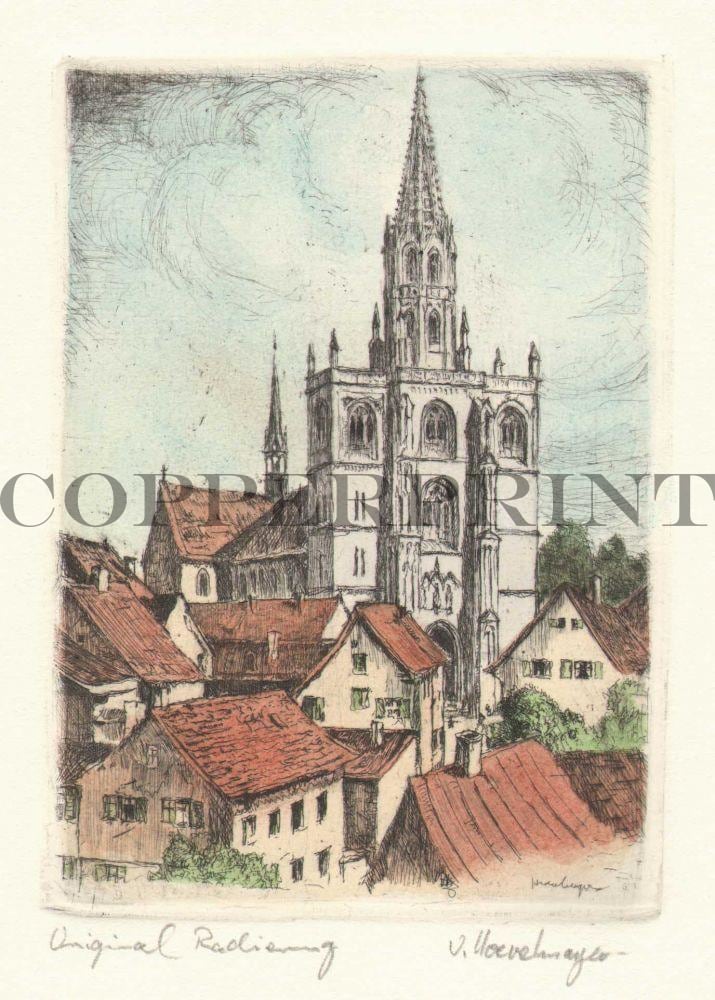 Stadtansicht von Konstanzer Dom Kunstdruck Tiefdruck
