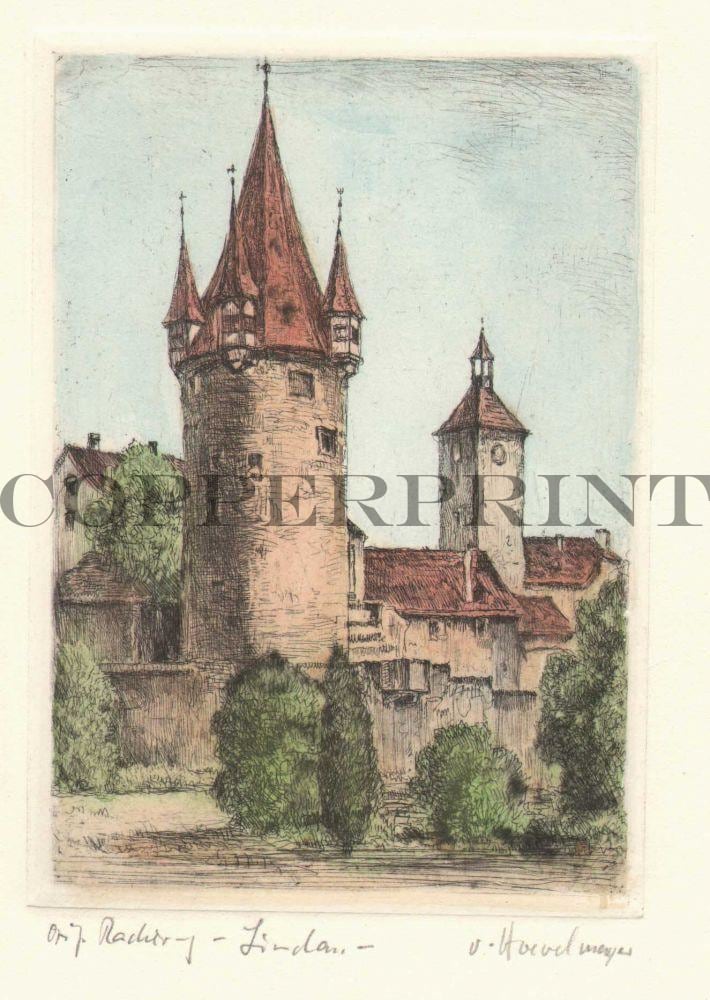 Stadtansicht von Lindau Kunstdruck Tiefdruck