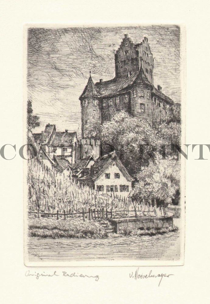 Stadtansicht von Meersburg Kunstdruck Tiefdruck