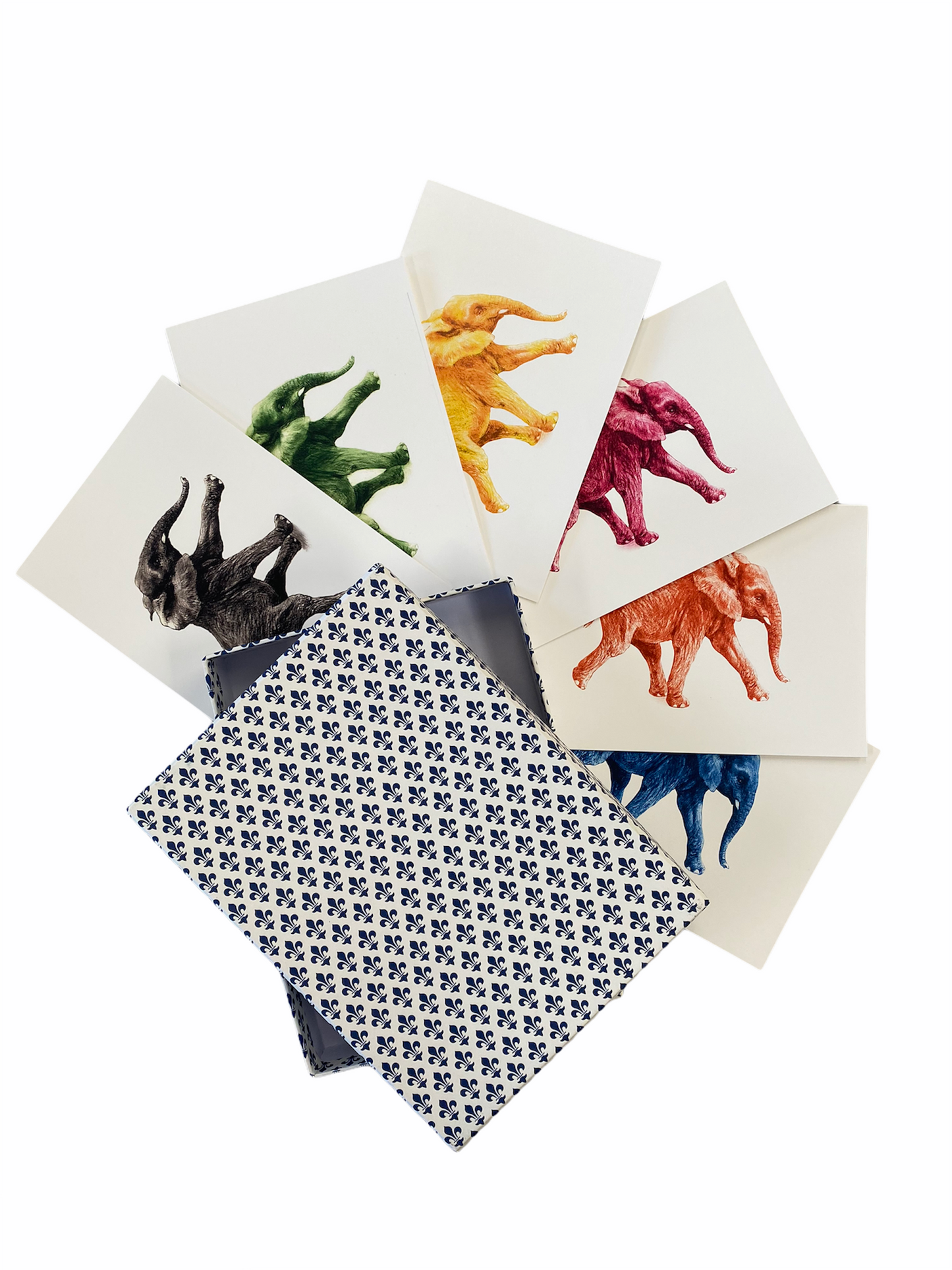 Elefanten Kartenset - Handbezogene Papierschachtel // blaue Lilie