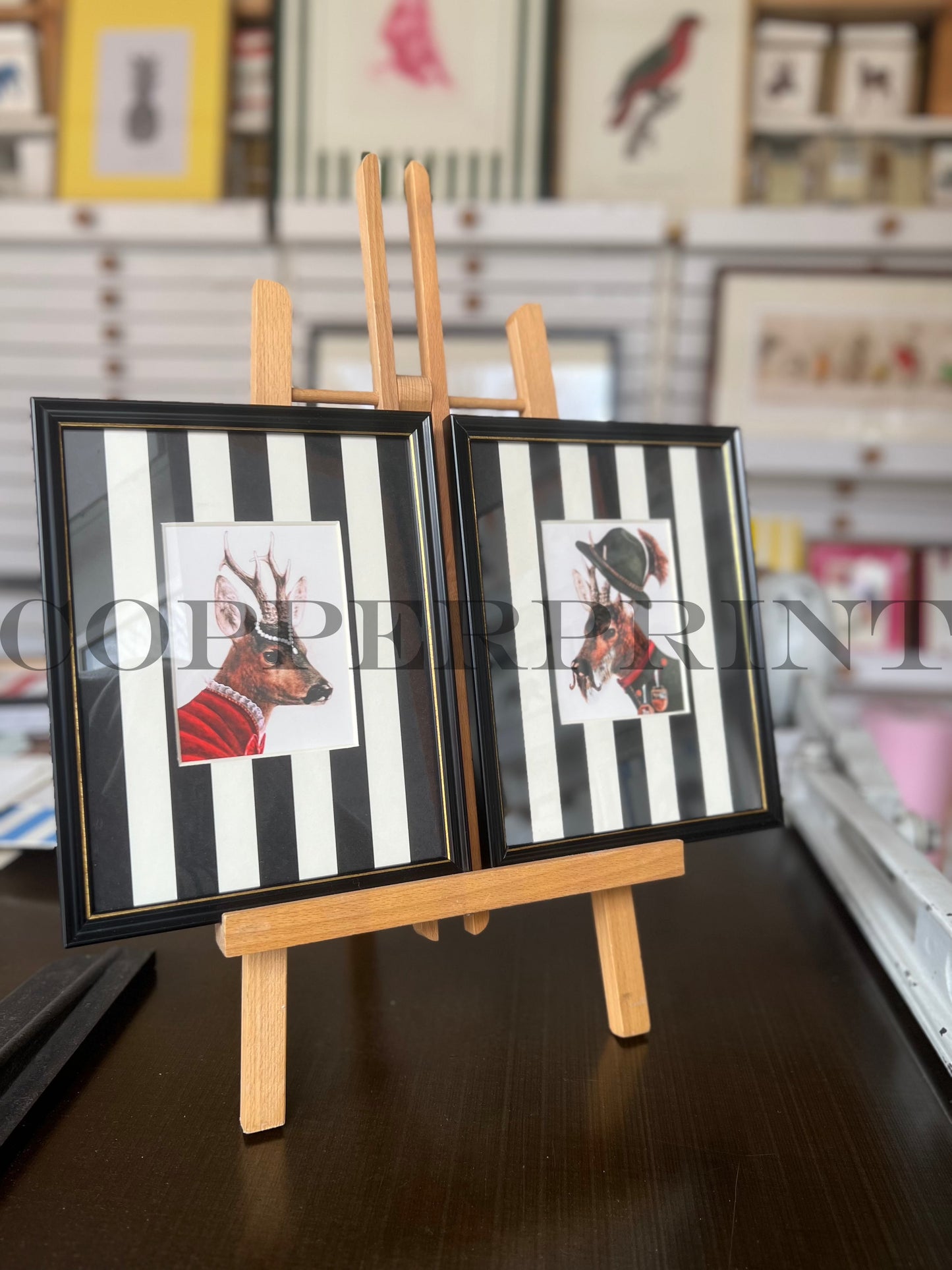 Rähmchen // Rehgenten Paar // schwarz Gold Rahmen