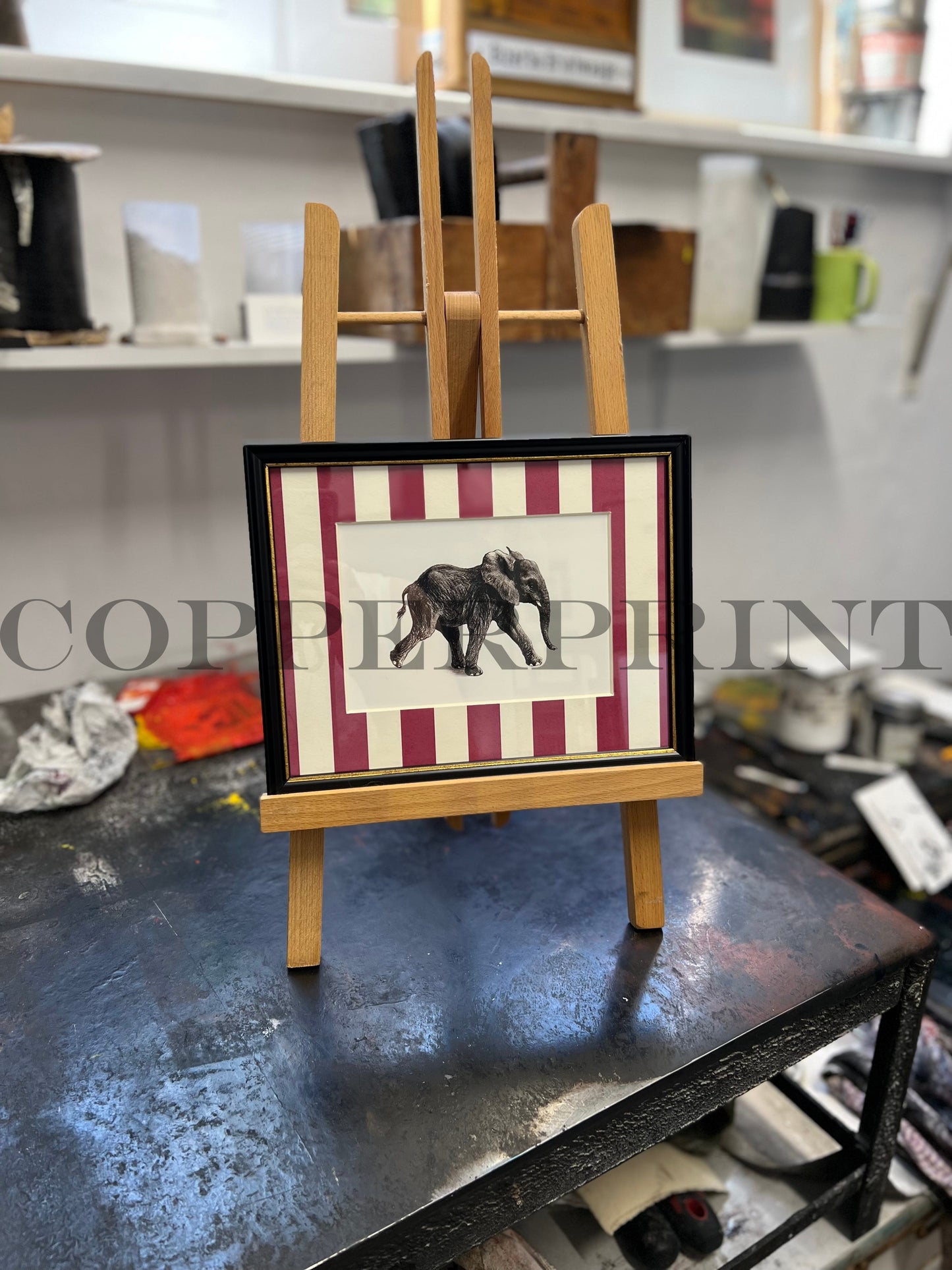 Rähmchen // Elefant // schmale Streifen Himbeer