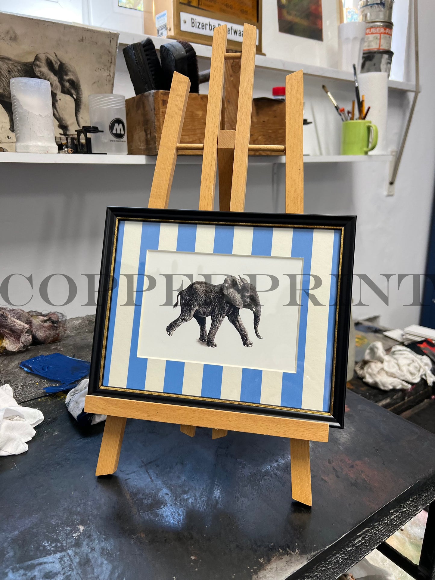 Rähmchen // Elefant // schmale Streifen blau